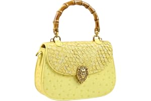 NUCUCINA Ostrich Leather Purse Women Bag Real Bamboo Top-Handle Satchel Handbags Portable Saddle Bag Small Shoulder Messenger Bag