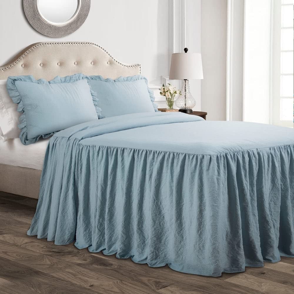 Photo 1 of Lush Decor Ruffle Skirt Bedspread Set - 3-Piece Luxurious Farmhouse Bedding - Elegant Ruffle Detail - Timeless Style - Soft Lightweight Sheets - Queen, Lake Blue