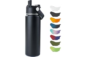 Kerilyn 24oz Stainless Steel Insulated Water Bottle, Double Wall Vacuum, Leak Proof with Silicone Straw, Wide Mouth, BPA Free, Copper Lined, Keep Cold 24h Hot 12h, Black