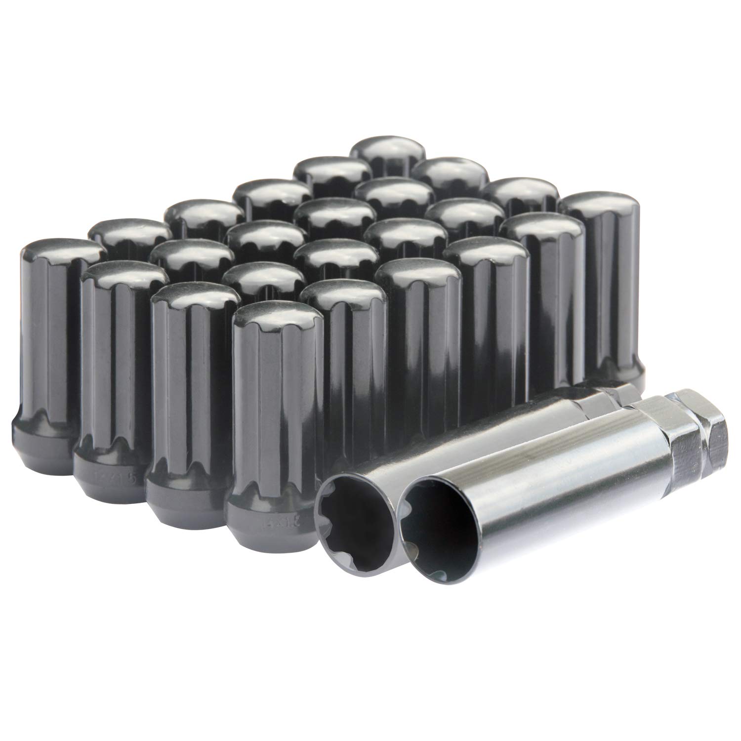 DCVAMOUS 24pc Black Spline Extended Wheel Lug Nuts M14x1.5 Threads with