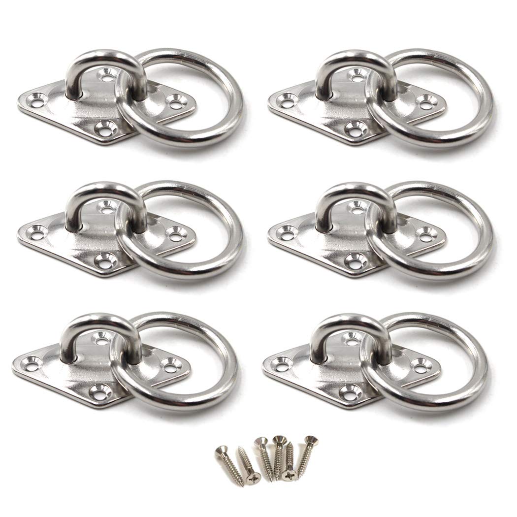Flomore M5 Ceiling Hook Pad Eye Plate 304 Stainless Steel Wall Mount Hook Heavy Duty for Hanging (Pack of 6,Screws Included)