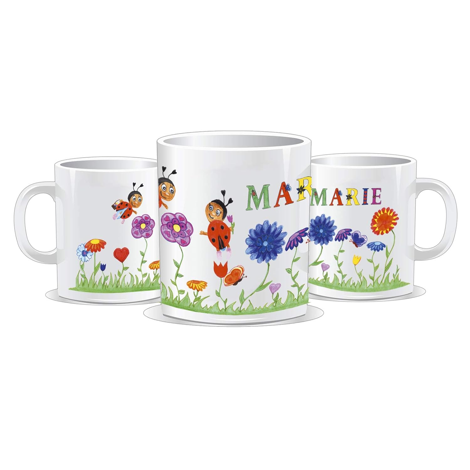 Shirtinstyle Kaffeetasse Mit Marienkäfer & Wunschnamen – Personalisierbar, Gelb, 330 Ml