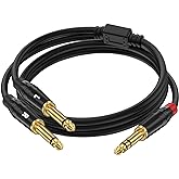 Seefeful 1.6 FT 1PACK 1/4 Inch TRS Stereo Y Splitter Insert Cable, Gold Plated Audiowave Series 6.35mm Male to Dual 6.35mm TS Male Mono Breakout Cable, Audio Cord