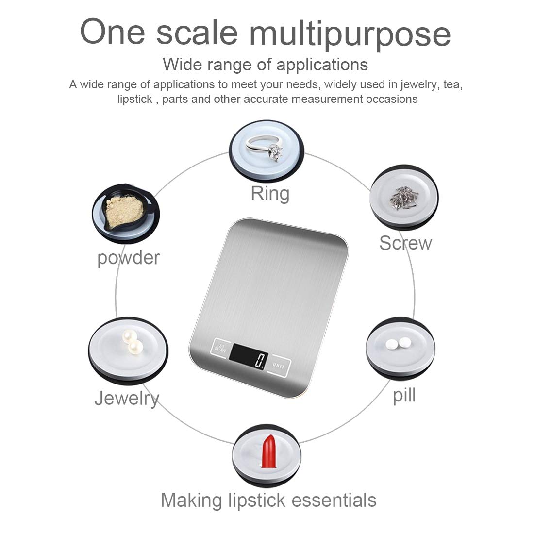 NoyoKere Báscula Smart Digital,Báscula Digital para Cocina,Pantalla LCD con Retroiluminación 5kg/1g,Balanza de Alimentos,Plata