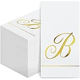 Pasimy 100 Pcs Initial Napkins Monogram Guest Napkins Gold Letter Paper Towels Disposable Elegant Dinner Towels for Wedding Bridal Shower Holiday Birthday Party Tableware Decor(B Letter)