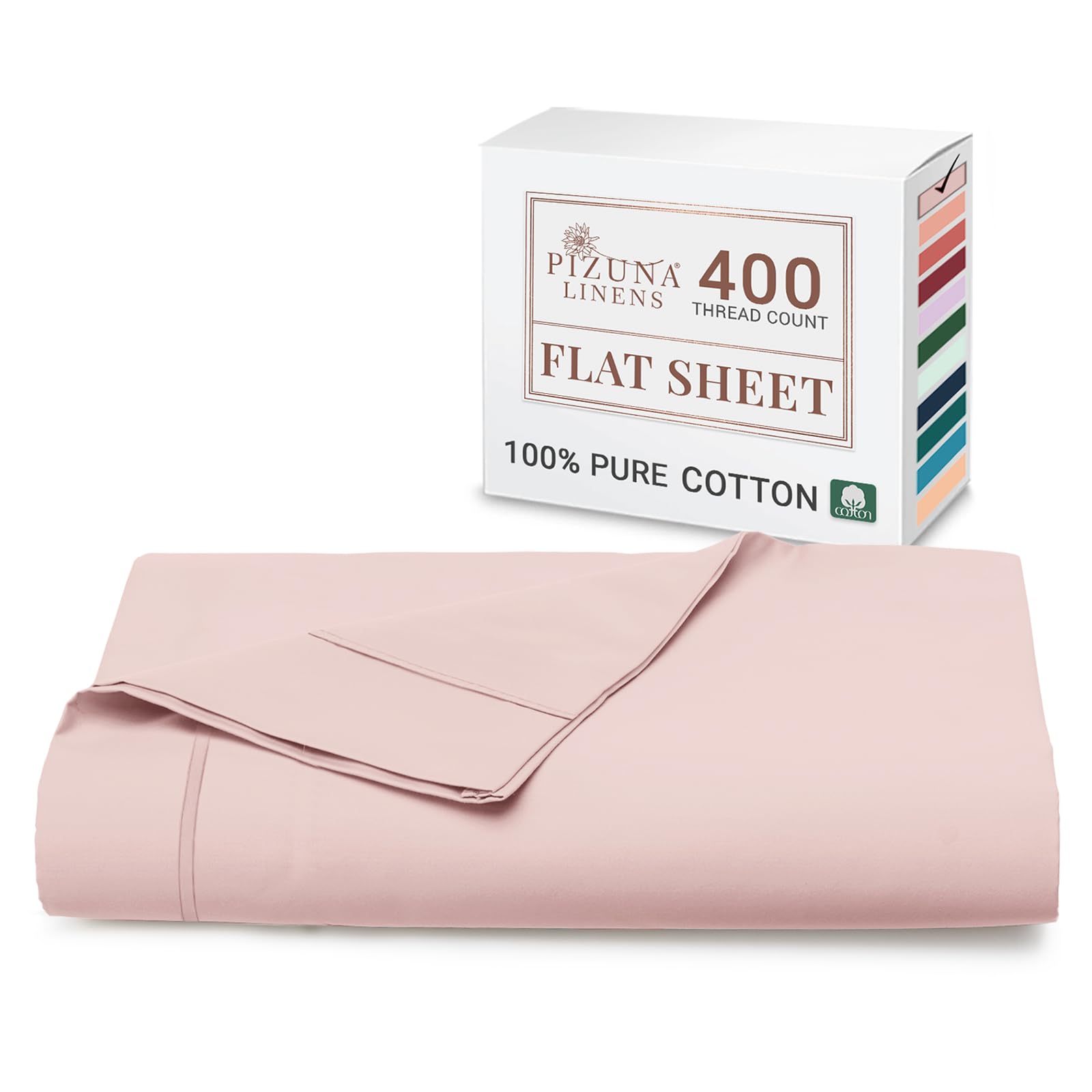Pizuna Single Flat Sheet Light Pink, 400 Thread Count Long Staple 100% Cotton Flat Sheet Single 180x280 cm, Soft Sateen Weave Top Sheet Single(Cotton Flat Sheet Single Light Pink)