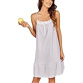 Ekouaer Women's 100% Cotton Lace Nightgown Sleeveless Sleep Dress Victorian Sleepshirt Button Strap Gown