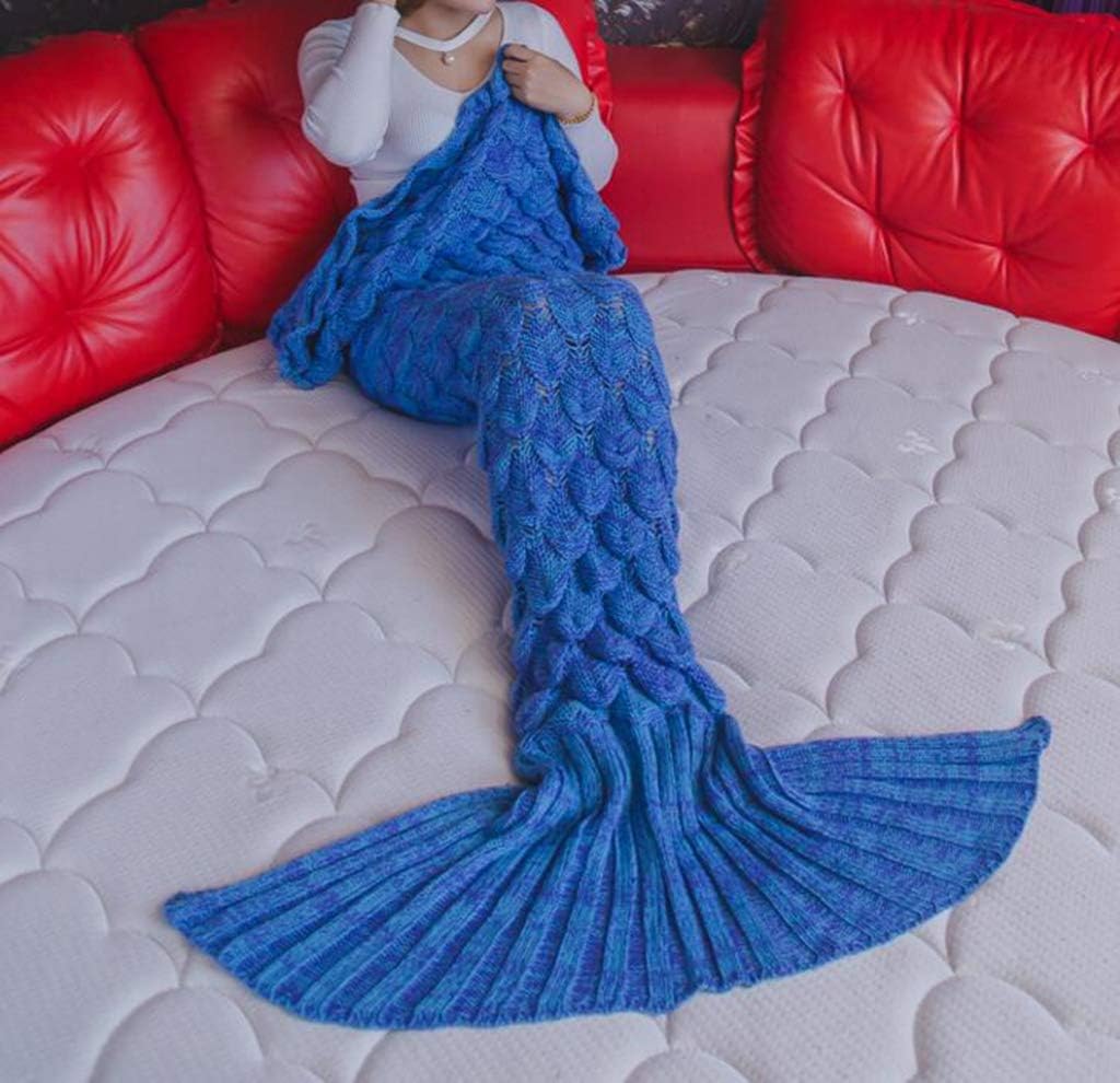 MEIRENTAN Mermaid Tail Blanket Crochet Mermaid Blanket for Adult, Soft All Seasons Sleeping Blankets, Classic Pattern,18090cm,