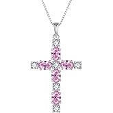 STARCHENIE Cross Necklace for Women 925 Sterling Silver Crucifix Pendant Necklaces Birthstone Jewelry Religious Gift for Her