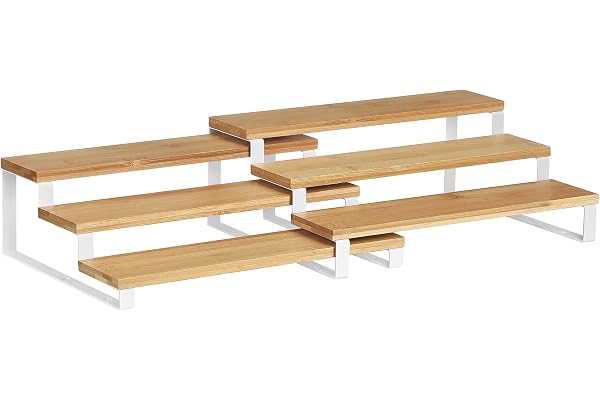 SONGMICS Display Risers, Set of 2 Engineered Wood Perfume Organizer Stand, 3-Tier Cupcake Stand Holder, Spice Rack, Shelf Ris