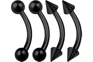 BANAVEGA Stainless Steel Black Curved Barbell Bar 14 Gauge 4mm Ball Spike Nose Earrings Eyebrow Piercing Jewelry See More Sizes