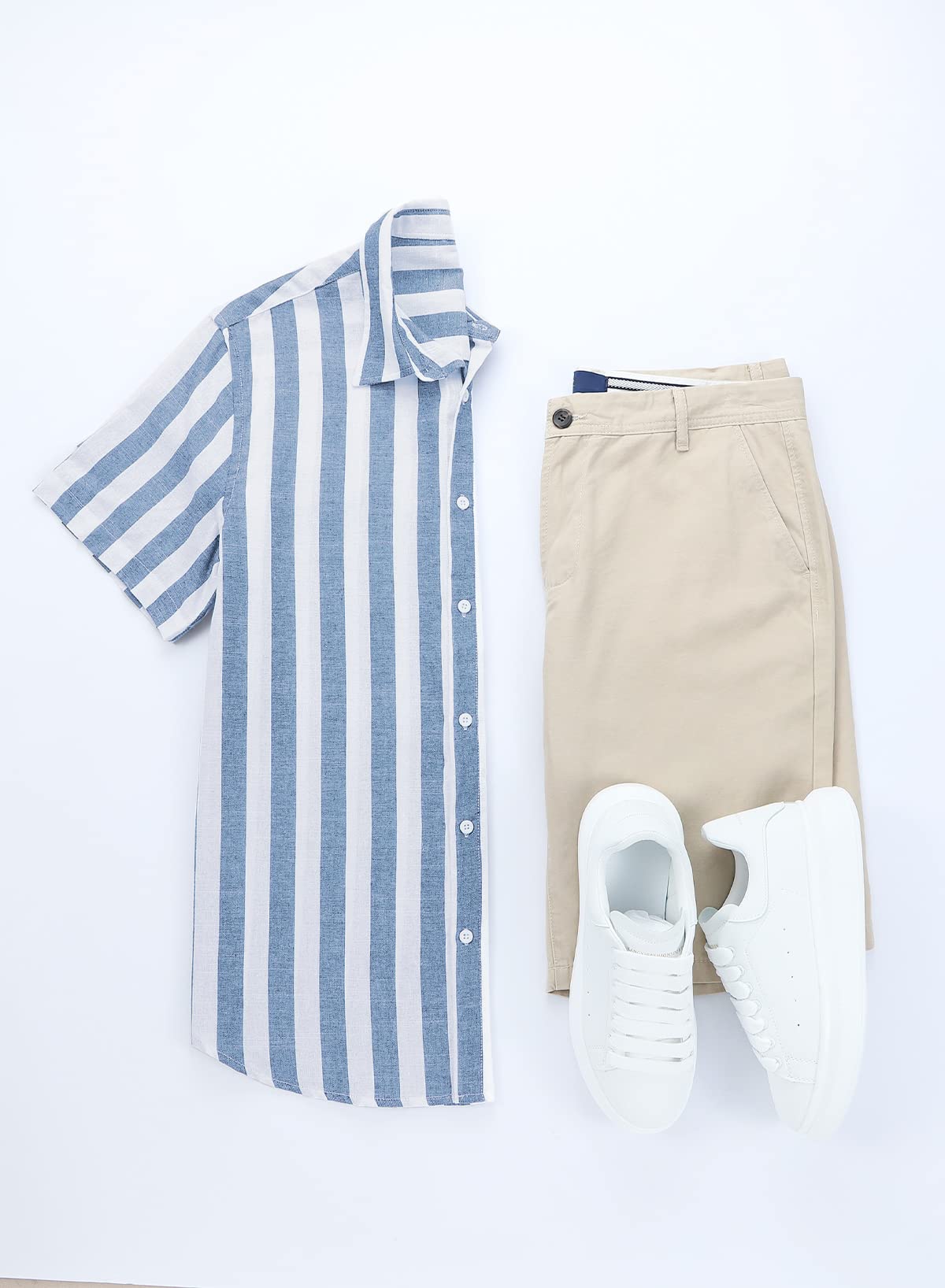 JMIERR Men's Casual Stylish Short Sleeve Button-Up Striped Dress Shirts Cotton Beach Shirt