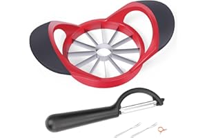 AOVCHEI 4.72 Inch 12 Super Sharp Stainless Steel Blades Apple Slicer, Corer and Divider, 1 Super Sharp Stainless Steel Peeler, 2 Stainless Steel Fruit Forks and 1 Orange Citrus Peeler Tool, Red