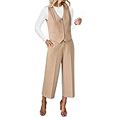 luvamia Pant Suits for Women Dressy Casual 2 Piece Sets Sleeveless Blazer Vest with Wide Leg Capri Pants Work Outfit