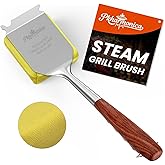 Grill Brush for Outdoor Grill, Bristle Free Grill Brush with Scraper | Safe Steam Grill Cleaner for BBQ&amp;Griddle, Long Rosewood Handle Reaches Corners,for Porcelain,Cast Iron&amp;Stainless Steel Grates