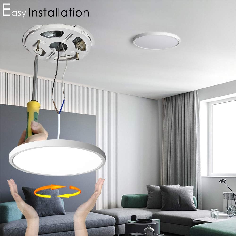 TALOYA Flush Mount 12 Inch Ceiling Light (Milk White Shell), 20W Surface Mount LED Light Fixture for Bedroom Kitchen, 3 Color Temperatures in One（3000k/4000k/6500k), 0.94 Inch Thickness Round - - 