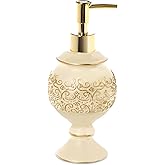 Creative Scents Shannon Hand Soap Dispenser for Bathroom - Decorative Beige and Gold Countertop Modern Lotion Dispenser with Durable Metal Lotion Pump - Elegant Bathroom Decor