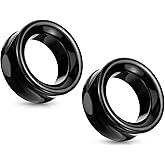 Pierced Owl - Black Agate Natural Stone Double Flared Saddle Tunnels, Sold as a Pair