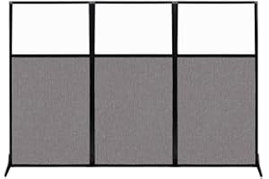 Versare Workstation Partition | Portable Wall Divider | Modern Office Cubicle | Free Standing Privacy Screen | Flexible Work Space | 99" x 70" W/Window, Slate Fabric Panels