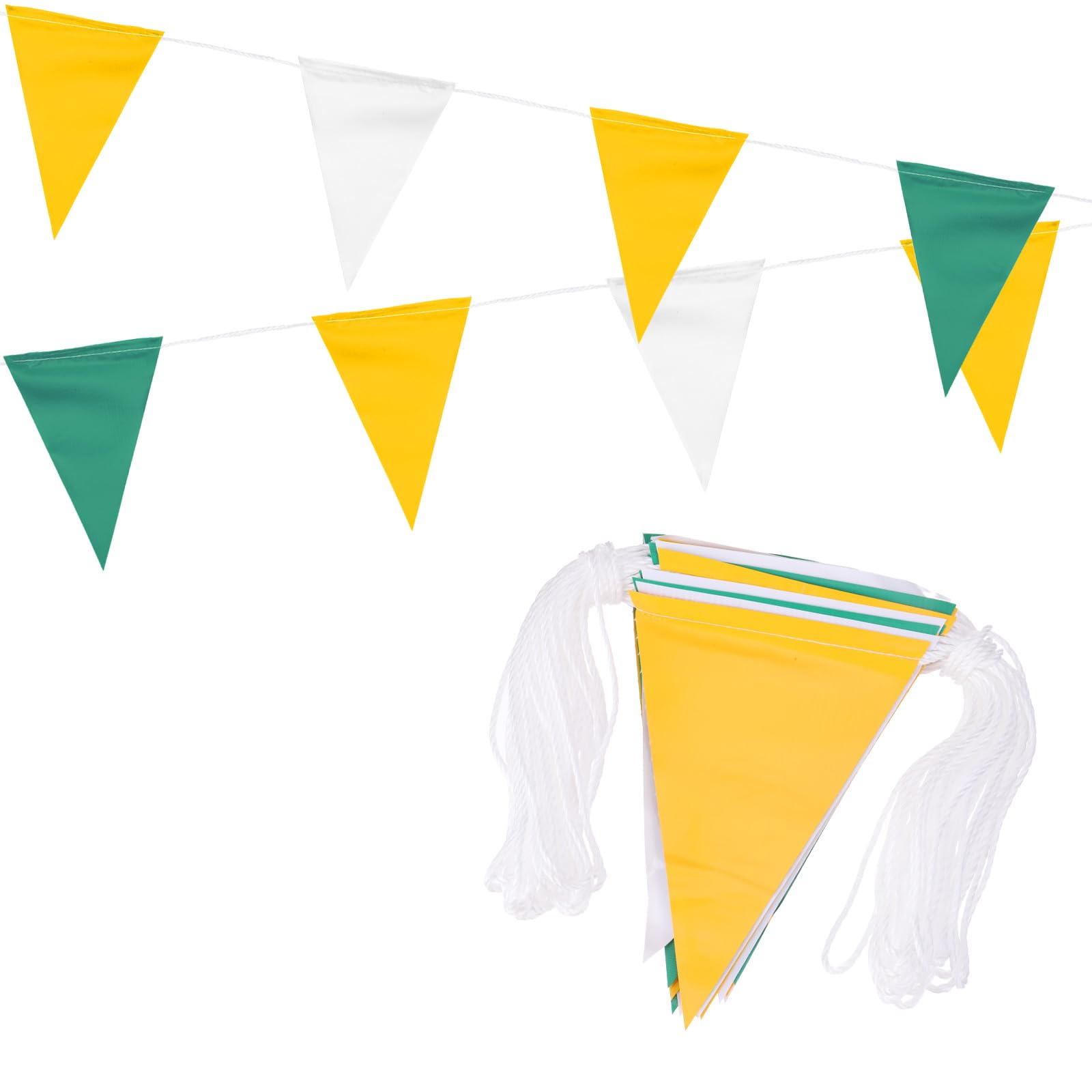 PATIKIL 100ft Pennant Banner Flags, Warning Flagging Banner Safety Flag Barrier Signs for Perimeter Making Traffic Control Party Events, 45 Flags Yellow White Green