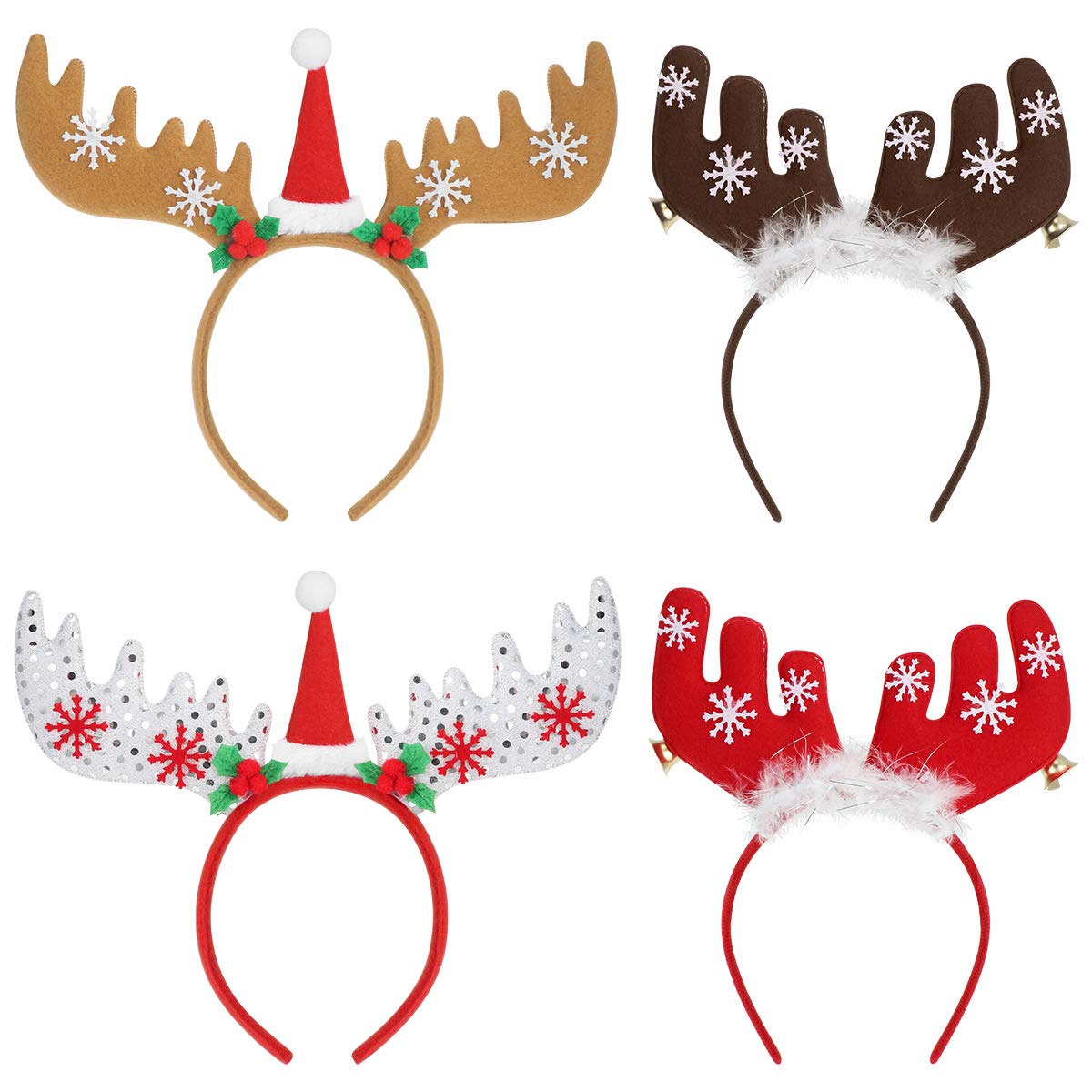 FRCOLOR Reindeer Antlers Headband 4Pcs Snowflake Reindeer Ears for Women Sweet Deer Headband New Year Festive Holiday Party Supplies