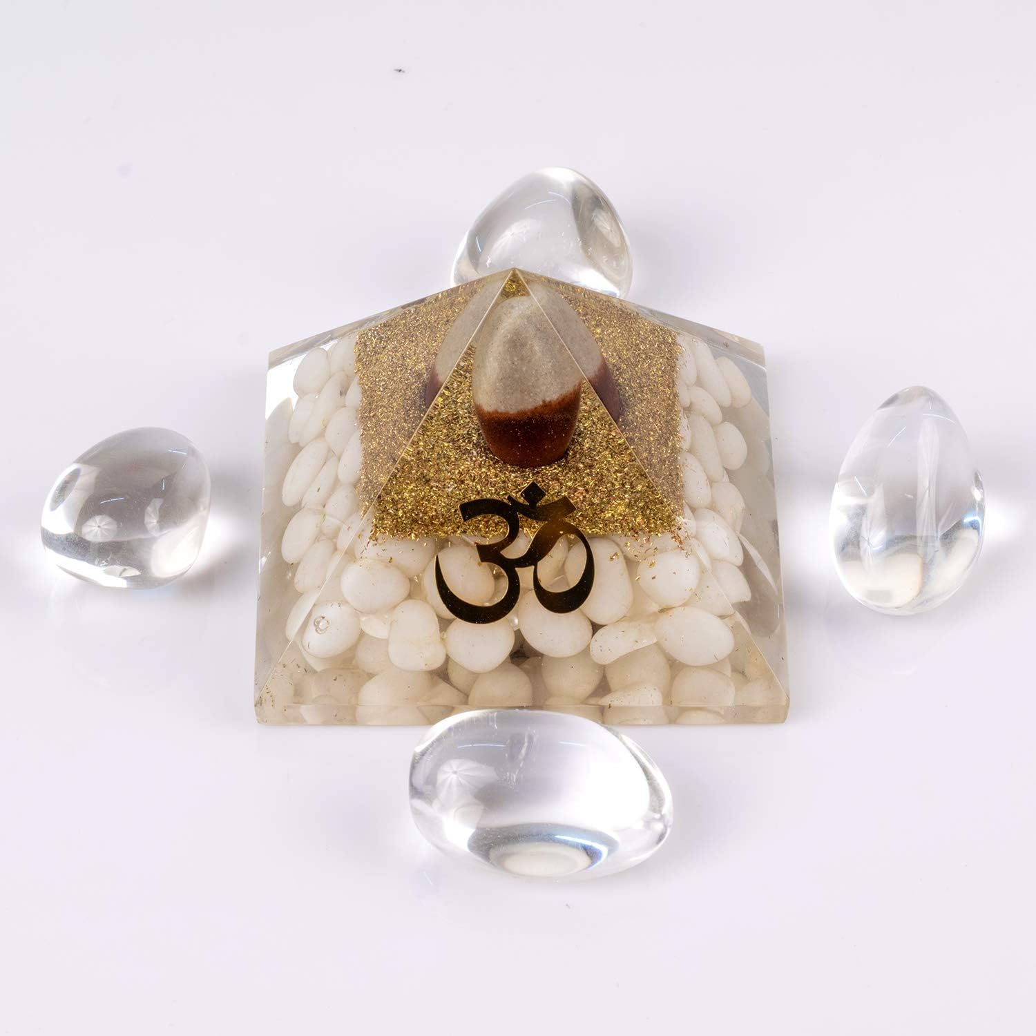 Divine Magic Energy Generator Orgone Crystal Pyramids Shivling for Positive Energy Brings Growth and Inner Stability | Clear Quartz Tumbled Stones Set Connects with The Highest Source of Energy