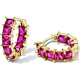 Mesovor Cubic Zirconia Gold Hoop Earrings for Women Trendy, 18K Gold Plated Lightweight Huggie Hoops Earrings | Green Black Red Stones CZ Earrings Jewelry
