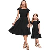 AWIBMK Mother Daughter Boho Dress Mommy and Me Summer Casual Holiday Flutter Sleeve V-Back Bowknot A-Line Dresses