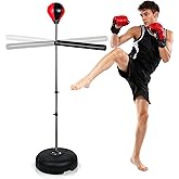 INNOLIFE Boxing Bar with Stand, Adjustable Height Freestanding Punching Bag for Adults, Boxing Training Equipment with Speed Bag for Home Gym, Stress Relief & Fitness, Black & Red