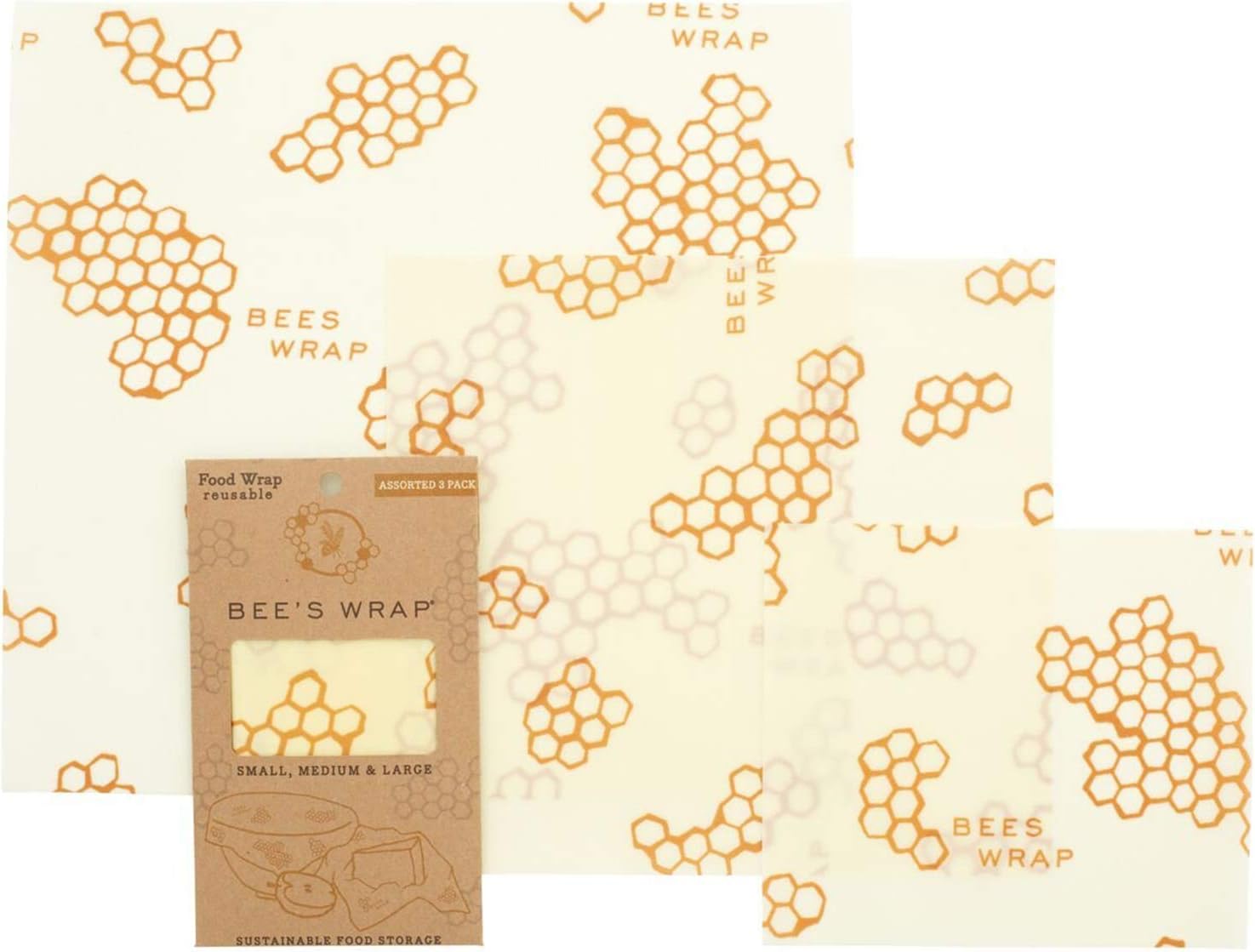 Bee's Wrap Set of 3 Assorted Size Wraps, Beige & Ecoegg Re-usable Bamboo Towels, White