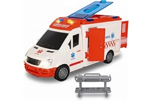 ArtCreativity Ambulance Toy Truck for Kids, Lights & Siren, Friction-Powered 1/16 Scale Rescue Toy Ambulance, Emergency Vehicle Ambulance Toys for Kids 3-8 with Removable Stretcher, Doors Open
