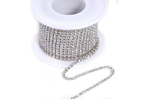 Blinginbox 10 Yards Crystal Rhinestone Trim Ribbon Close Chain For Sewing Bedazzling SS6 Jewels For Crafting Wedding Party DIY Decoration Cups Shoe Vases 0.07inches 2mm Sliver Base with Clear diamonds