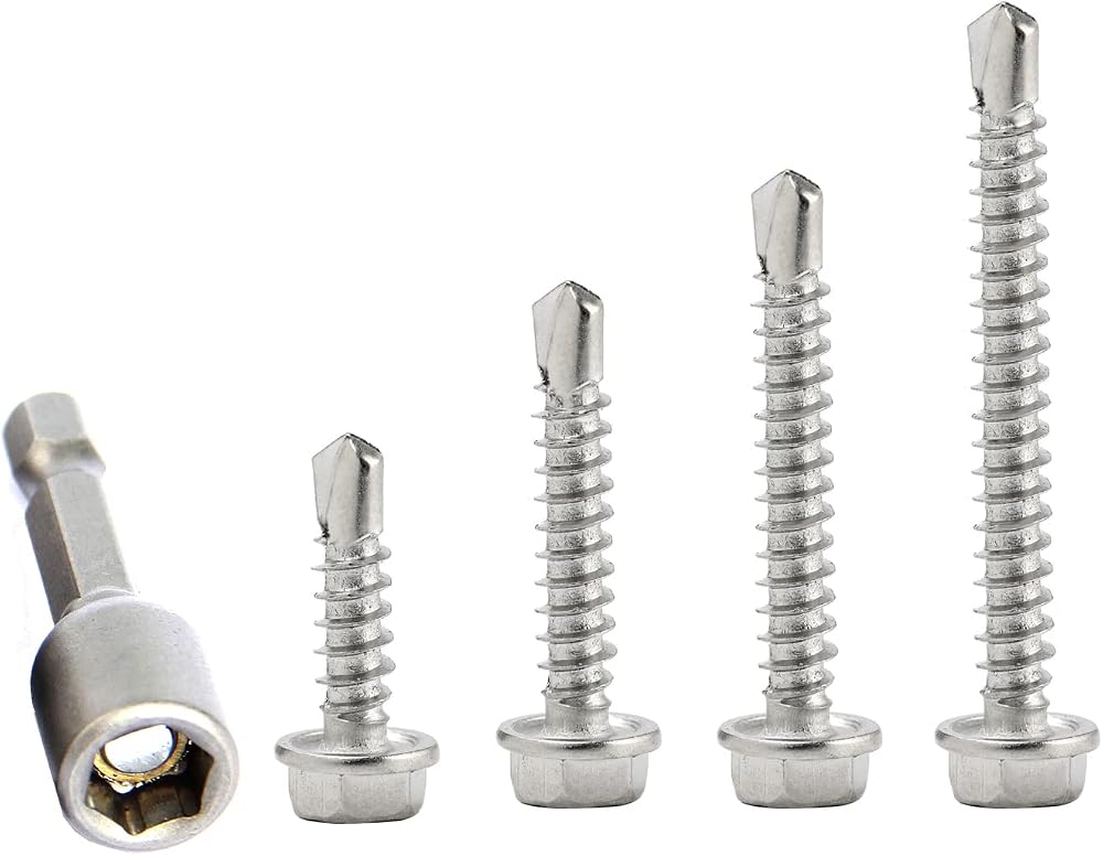 Lemiyoo 113 Pcs M4.8 Self-Drilling Screws Set 410 Stainless Hex Head Assortment