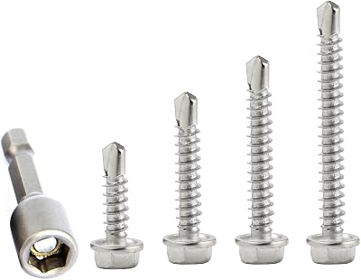 Lemiyoo 113 Pcs M4.8 Self-Drilling Screws Set 410 Stainless Hex Head Assortment
