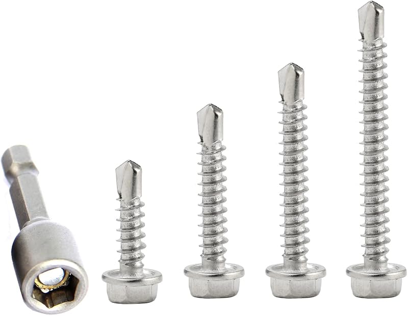 Lemiyoo 113 Pcs M4.8 Self-Drilling Screws Set 410 Stainless Hex Head Assortment