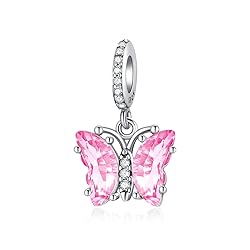 Alstade Butterfly Dangle Charm Pink Glass 925