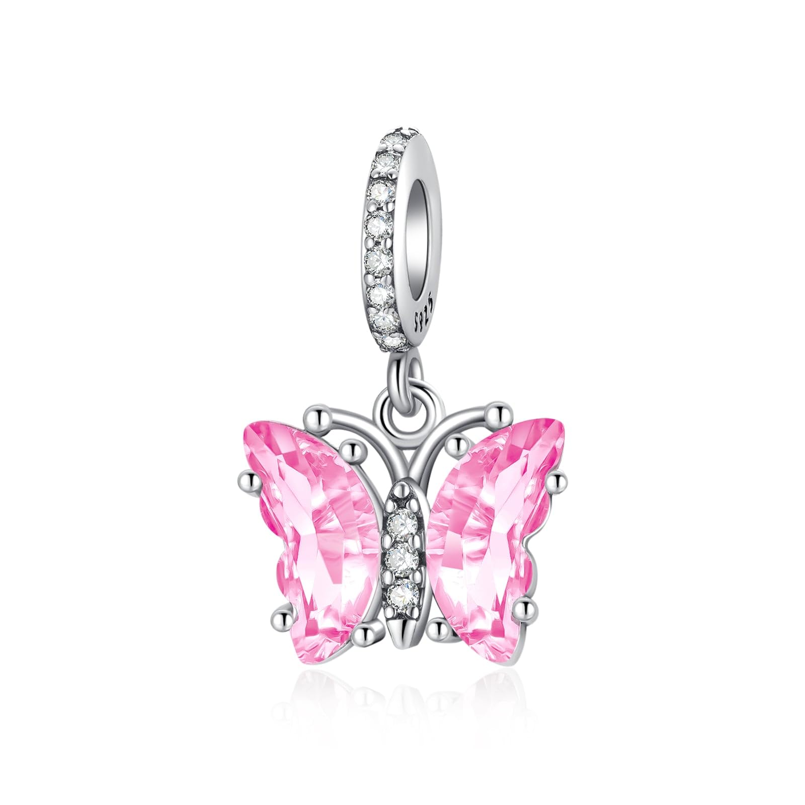 Alstade Butterfly Dangle Charm Pink Glass 925