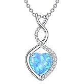 JERWLI Opal Necklace 925 Sterling Silver Infinity Heart Pendant Blue Opal Necklace Jewelry Gifts for Women