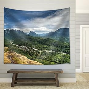Landscape with Forest and Mountains - Fabric Wall Tapestry Home Decor - 51x60 inches