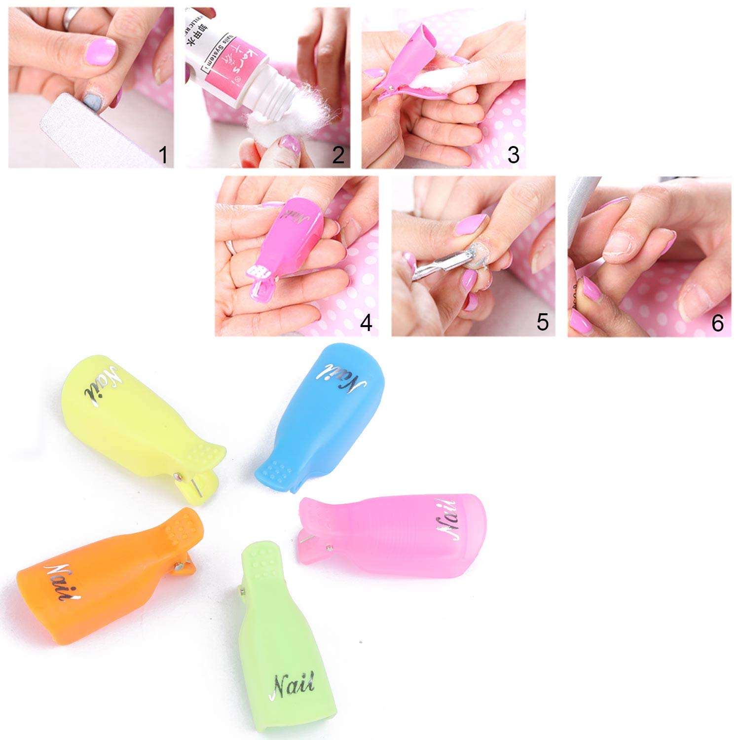 50 PCS Plastic Acrylic Nail Polish Remover Clip Cap, Soak Off UV Gel Polish Remover Wrap Tool : Beauty