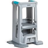 Simplay3 Toddler Tower Montessori Standing Kitchen Step Stool with Sturdy Stabilizing Base and Adjustable Platform, 20.5" D x 26" W x 34.5" H, Ages 18 Months to 5 Years, Gray