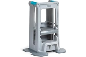 Simplay3 Toddler Tower Montessori Standing Kitchen Step Stool with Sturdy Stabilizing Base and Adjustable Platform, 20.5" D x 26" W x 34.5" H, Ages 18 Months to 5 Years, Gray