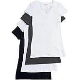 4 Pack Zenana Women's Basic V-Neck T-Shirts Med Black, Charcoal, White, White