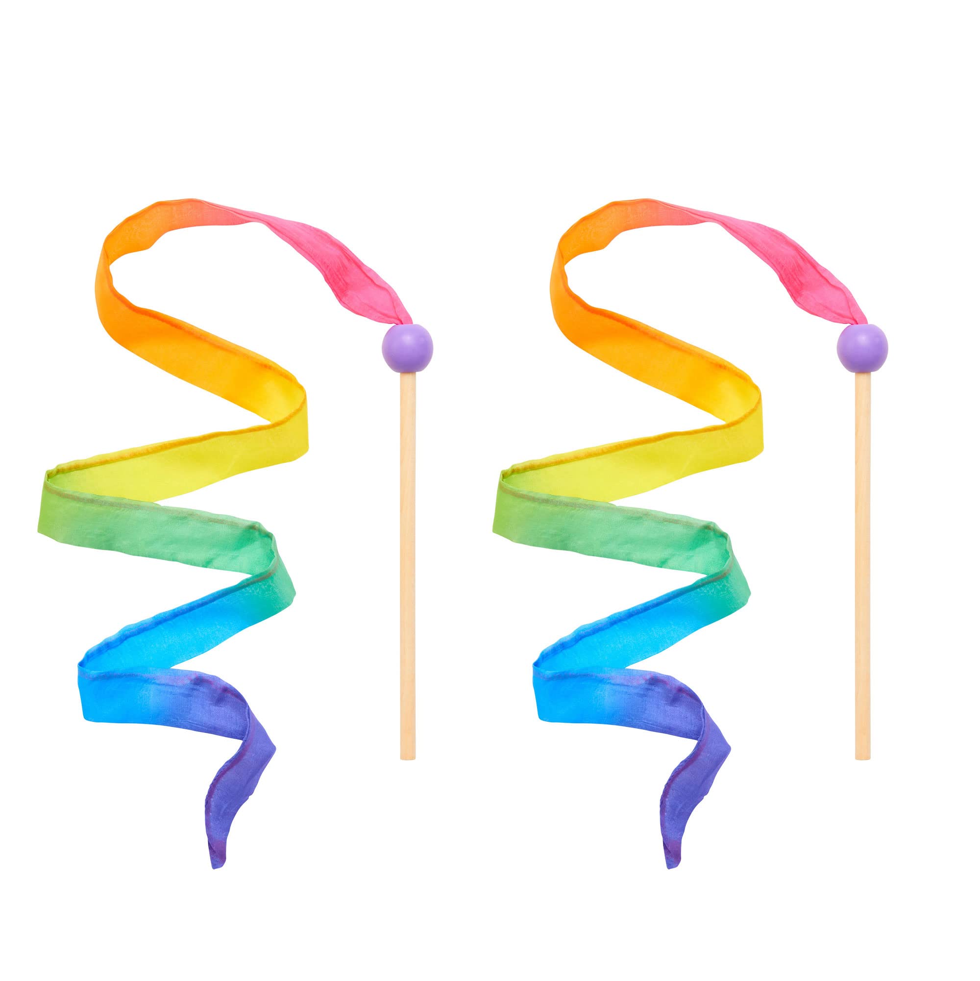 Photo 1 of *ONLY 1* Sarah's Silks Mini Rainbow Streamer - Long Ribbon Wand for Kids, Pretend Play, Dance, Baton Stick Twirling, and Gymnastics Party Favors | 100% Silk and Wood Montessori and Waldorf Toys
