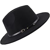 OHEETU 23Inch Black Fedora Hat with Belt Buckle Adjustable Wide Brim Felt Panama Hats Unisex Trilby Caps Church Jazz Cap