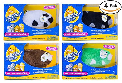 Zhu Zhu Hamster 4 Pack: Captain Zhu, Shamrock, Bamboo, Dezel. Zhu Zhu Pets Are Electronic Talking Motorized Plush Toys for Children. Great Child's Birthday or Christmas Gift for Any Kid, Boy or Girl.
