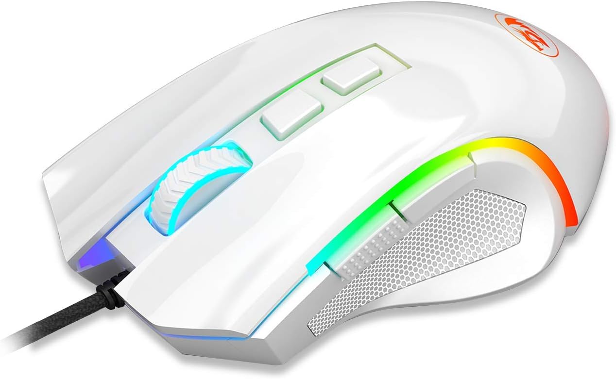 Redragon M602 RGB Wired Gaming Mouse RGB Spectrum Backlit Ergonomic Mouse Griffin Programmable with 7 Backlight Modes up to 7200 DPI for Windows PC Gamers (White): Computers & Accessories