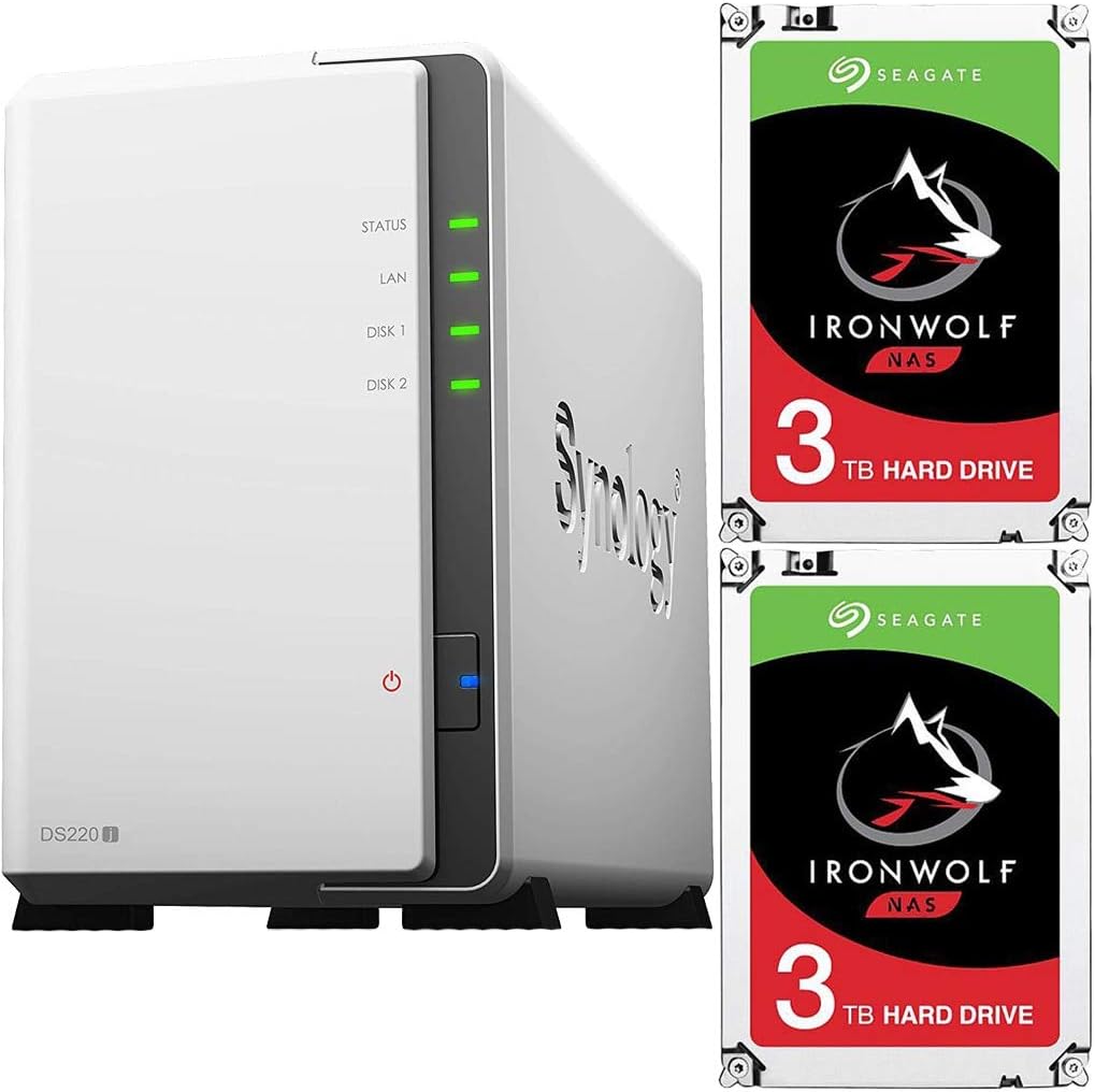 Synology DS220j 2-Bay DiskStation Bundle with 6TB (2x3TB) of Seagate Ironwolf NAS Drives Fully Assembled and Tested by CustomTechSales