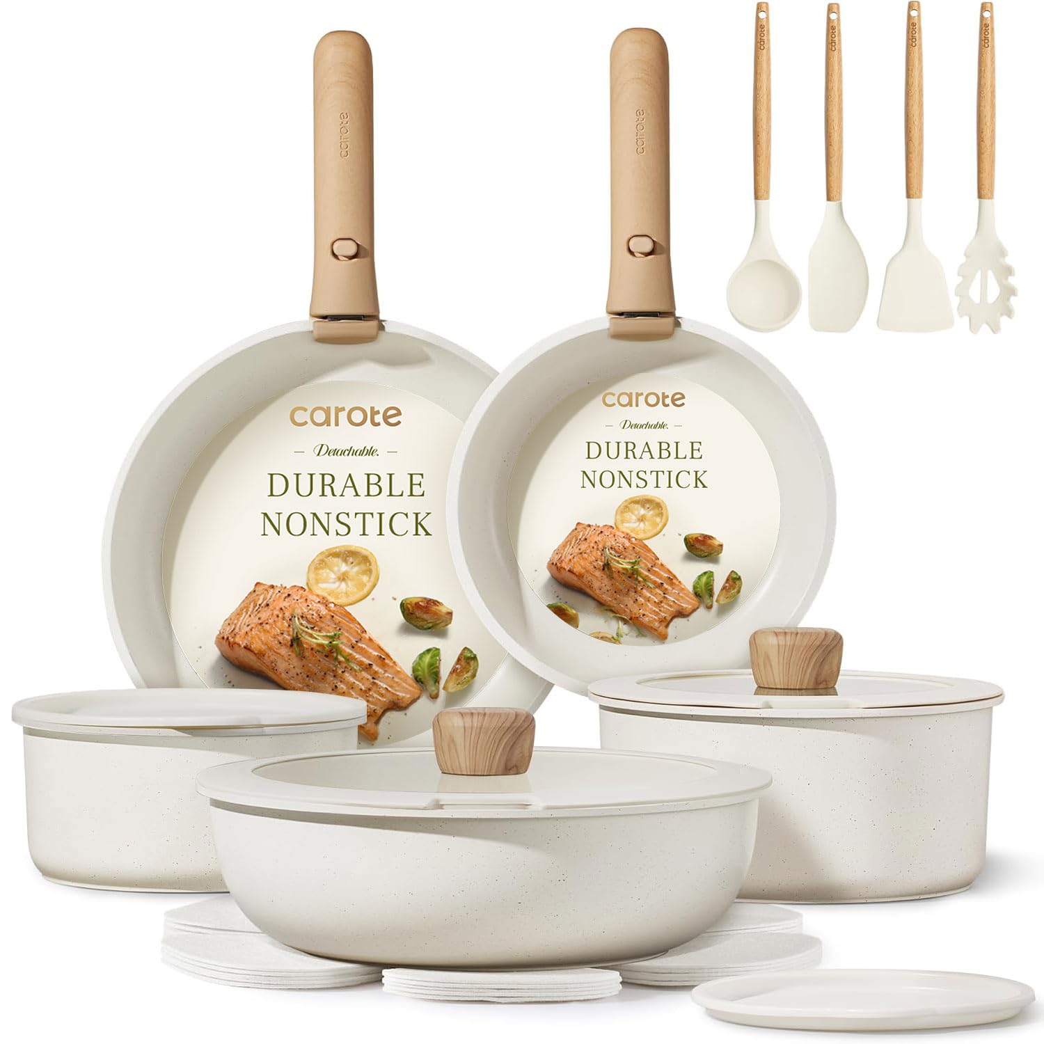 Photo 1 of *Missing parts /No handle on pots* CAROTE 19pcs Pots and Pans Non Stick, Cookware Sets Detachable Handle, Induction Kitchen Pots and Pans,NonStick Cooking Set, Oven/Dishwasher/Fridge Safe, Space Saving