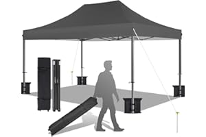 Eesdom 10x15 Canopy Tent with Roller Bag, Thicken Frame Commercial Pop Up Tent, 1 Person Set Up, 4 Stakes & 4 Sandbags & 4 Ropes, Outdoor Canopies for Patio, Parties, Grey